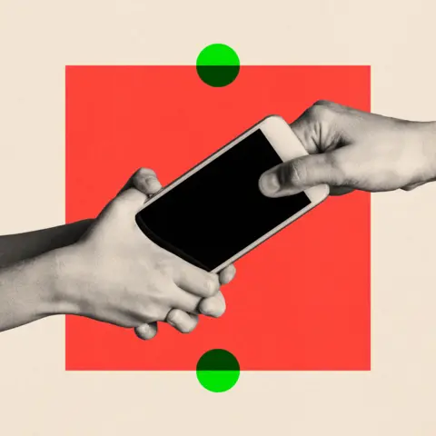 BBC A treated image showing two people struggling over a phone