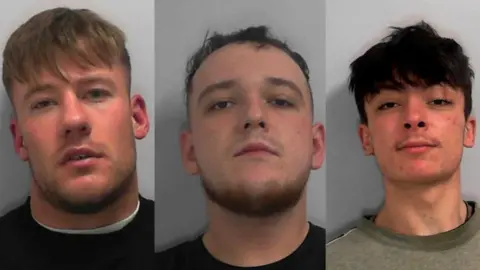 Police custody images of three white men side by side