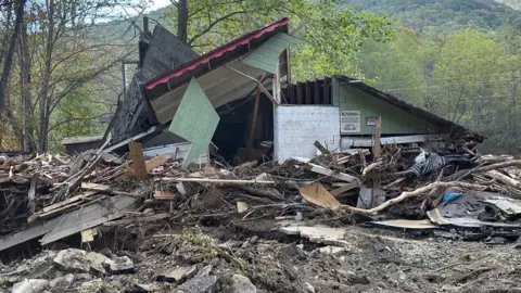 A house totally ruined by Hurricane Helene