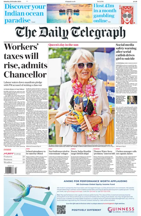 The headline on the front page of the Daily Telegraph reads: "Workers' taxes will rise, admits Chancellor"