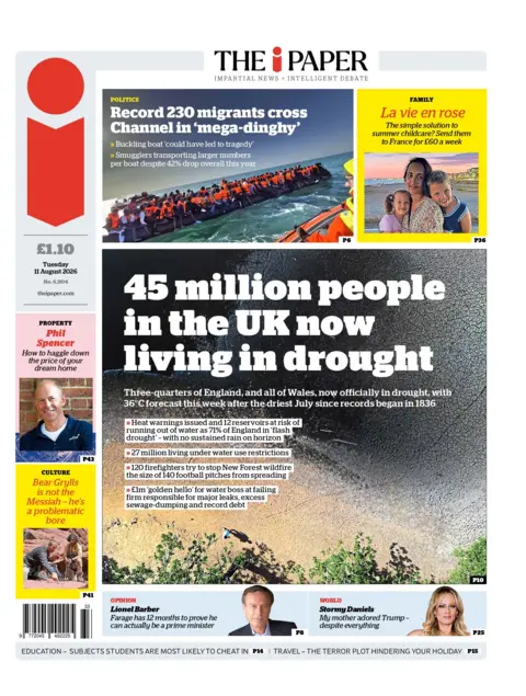 "45 million people in the UK now living in drought," reads the headline on the front page of the i Paper.