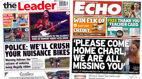 On the left is the front page of the Flintshire Leader and on the right is the front page of the South Wales Echo
