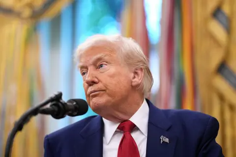 Donald Trump photographed in the Oval Office during a visit from UK Prime Minister Keir Starmer 