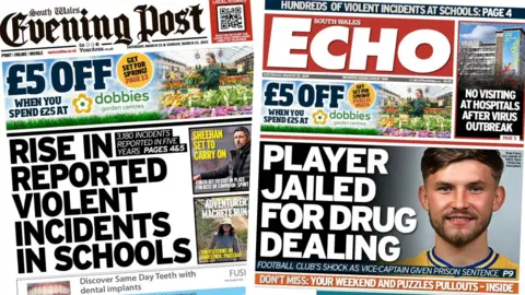 The front pages of the South Wales Evening Post and the South Wales Echo