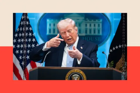 Inc via Getty Images President Donald Trump mimics firing a gun during a news conference in the White House briefing room 