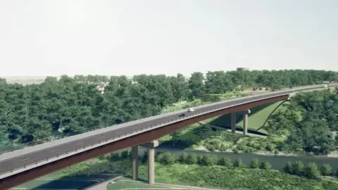 Shropshire Council A CGI impression of how the road would look as it crosses the River Severn