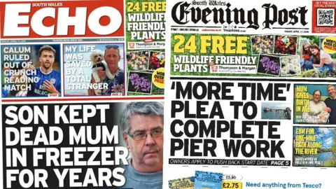 Front pages of the South Wales Echo and South Wales Evening Post