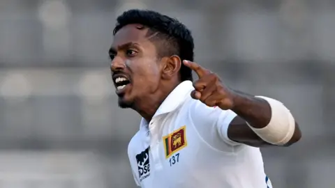 Vishwa Fernando playing for Sri Lanka