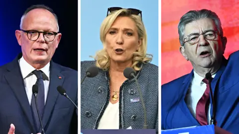 A composite image of three French politicians - with one woman flanked by two men