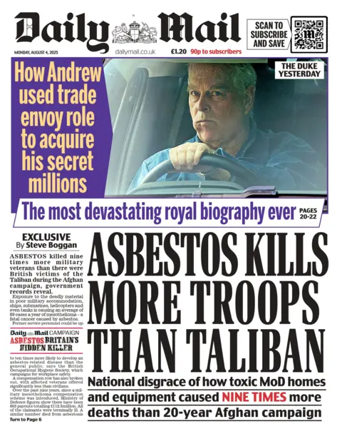 The Daily Mail's headline says "asbestos kills more troops than Taliban". 