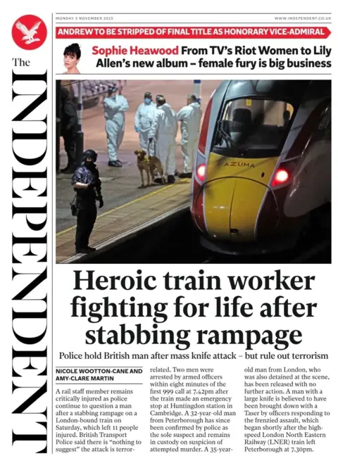  "Heroic train worker fighting for life after stabbing rampage."