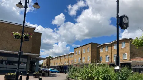 Westbury town centre - buildings, flower beds