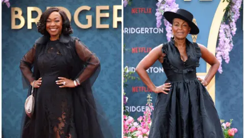 Getty Images Shonda Rhimes was presented with her award by Bridgerton star Adjoa Andoh who plays Lady Danbury