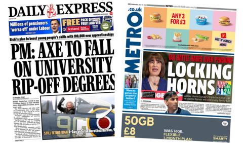 The front pages of the Daily Express and the Metro
