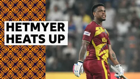 Shimron Hetmyer of West Indies reacts to hitting an 85
