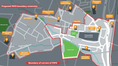 Chesterfield Borough Council Map showing proposed extension of the public spaces protection order