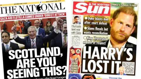 Front pages of The National and the Scottish Sun