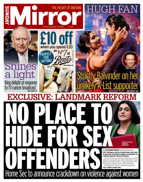 "No place to hide for sex offenders: Home Sec to announce crackdown on violence against women," the Sunday Mirror's headline on its front page reads.