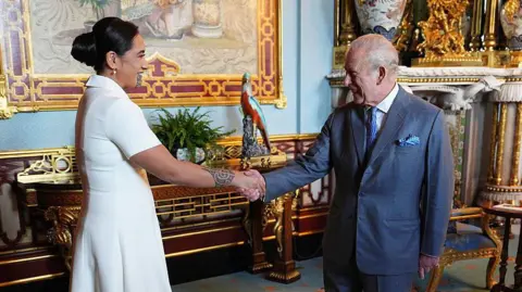 Getty Images King Charles III during an audience with Maori queen, Te Arikinui Kuini Nga wai hono i te po, at Buckingham Palace, London.