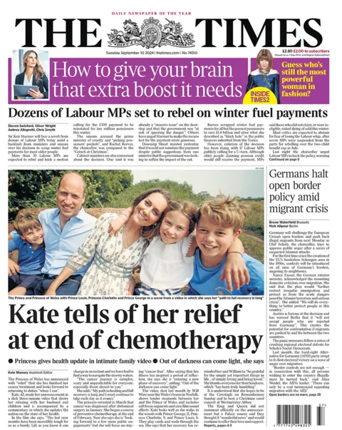 Times beforehand   leafage   carrying the header  "Kate tells of her alleviation  astatine  extremity  of chemotherapy"