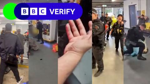 Composite image from videos showing incident at Manchester Airport