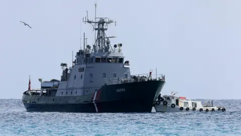 A Frontex vessel during a rescue operation near Greece in 2026.