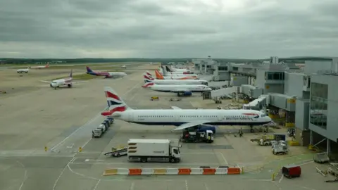 Aircraft on the tarmac at London's Gatwick Airport