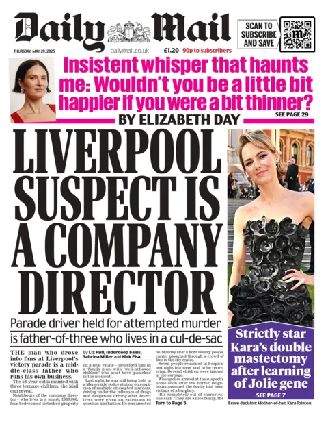 "Liverpool suspect is a company director" reads the headline on the front page of the Daily Mail.