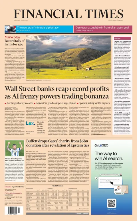 "Wall Street banks reap record profits as AI frenzy powers trading bonanza," reads the headline on the front page of the Financial Times. 