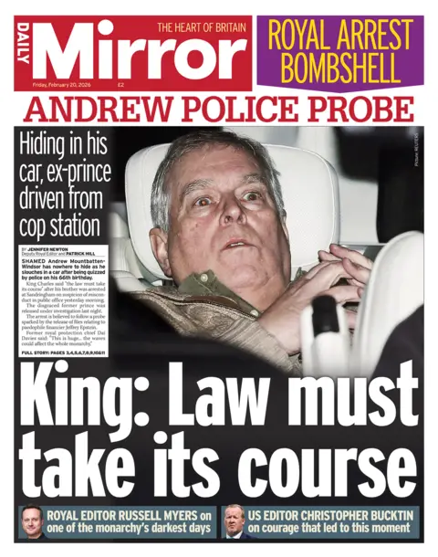 The front page of the Daily Mirror reads: 