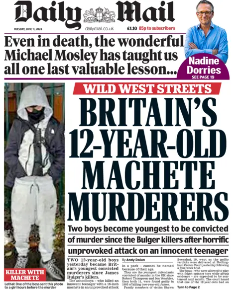 Daily Mail headline reads: "Wild West Streets Britain's 12-year-old Machete Murderers"