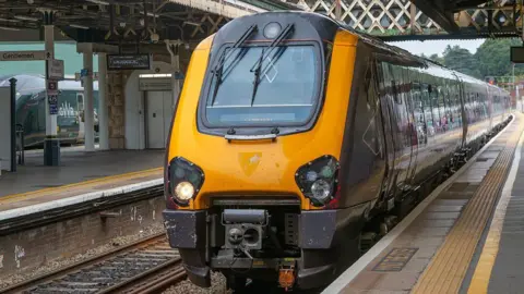 British Rail Class 220 Voyager train, Exeter St Davids railway station, Exeter, Devon