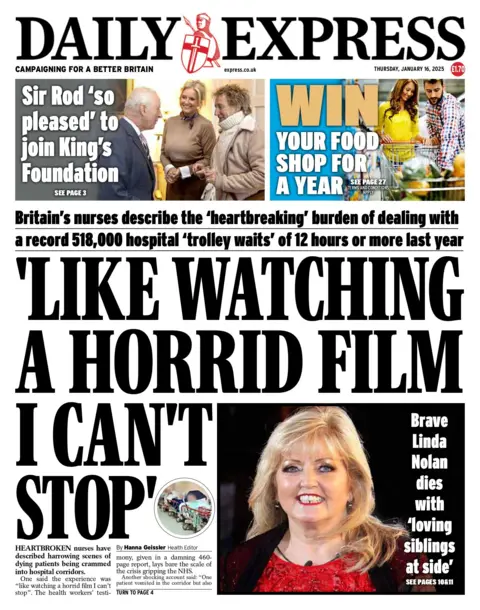 The headline on the front page of the Daily Express read: "'I'm like watching a horror movie, I can't stop'"