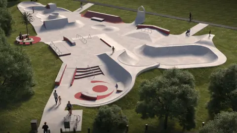 An artist's impression of the new skatepark planned for Cobham in Surrey.