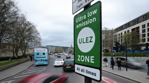 PA Media Ulez sign in central London