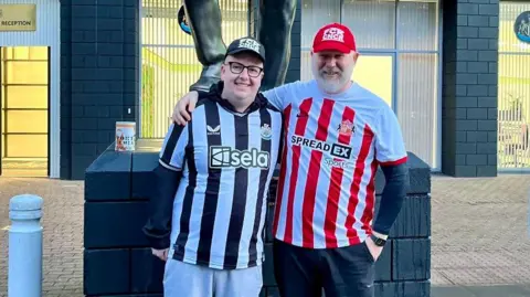 Newcastle and Sunderland fan outside St James' Park