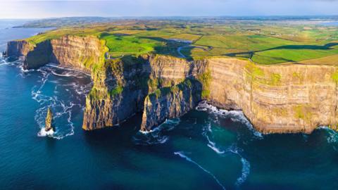 HQ and Resolution aerial view Panorama of Cliffs Of Moher, Ireland. - stock photo