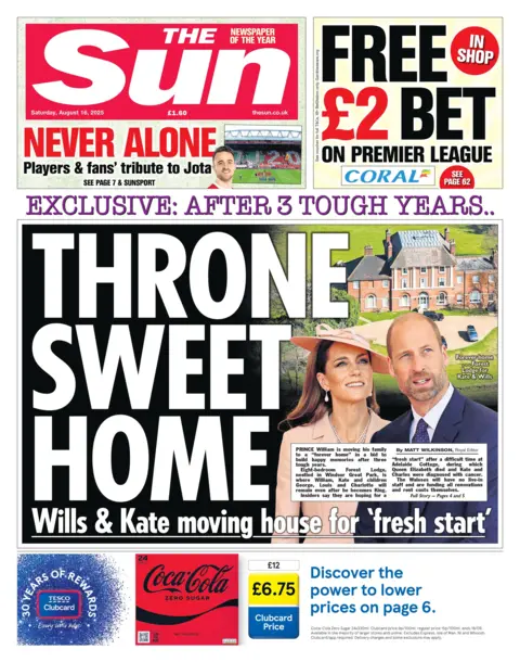 The headline on the front page of the Sun reads: "Throne sweet home".