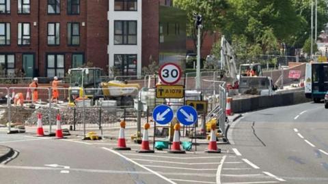Roadworks at the A63 junction with Queen Street