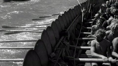 Men row 'the Hugin' longboat