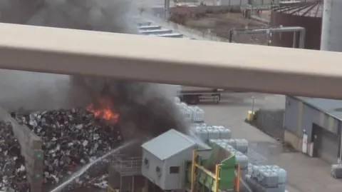 An image of a fire at a recycling centre in Perth.