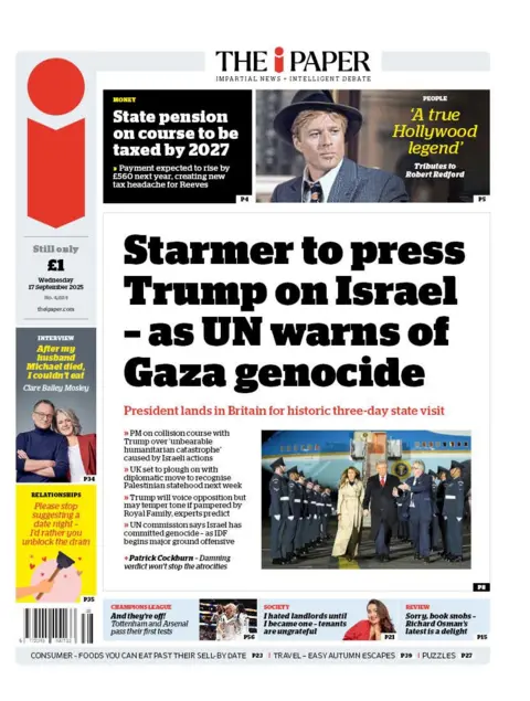 "STARMER to hit Trump in Israel - As Unrael Warns of Guocid" Read the title on the front page I'm paper.
