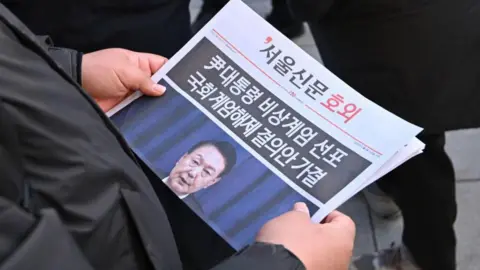 Getty Images A man reads an extra edition newspaper in downtown Seoul with Yoon Suk-yeol on the front page