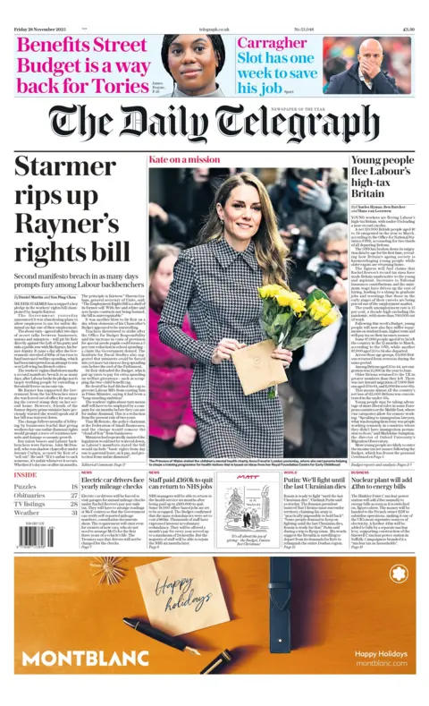 "Starmer sends rayner bill of rights," Read the headline on the front page