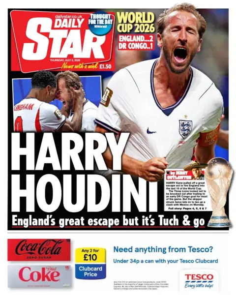 "Harry Houdini" reads the headline on the front page of the Daily Star.