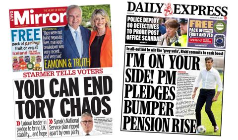 The Mirror and the Daily Express front pages