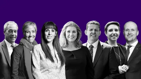 BBC Nigel Farage, Daisy Cooper, Angela Rayner, Penny Mordaunt, Rhun ap lorwerth, Carla Denyer and Stephen Flynn