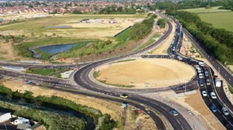 The new roundabout by New Monks Farm