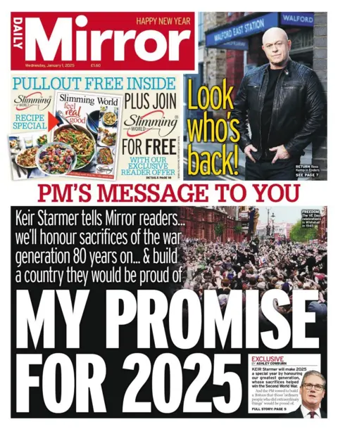 The front page of the Daily Mirror says: "my promise for 2025" 