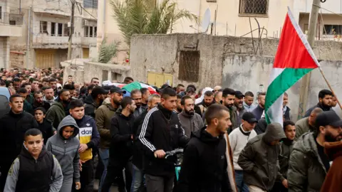 Reuters Funeral for Ahmed al-Shayeb, a Palestinian man who was shot and killed during an operation by Israeli security forces in Jenin, in the occupied West Bank (22 January 2025)